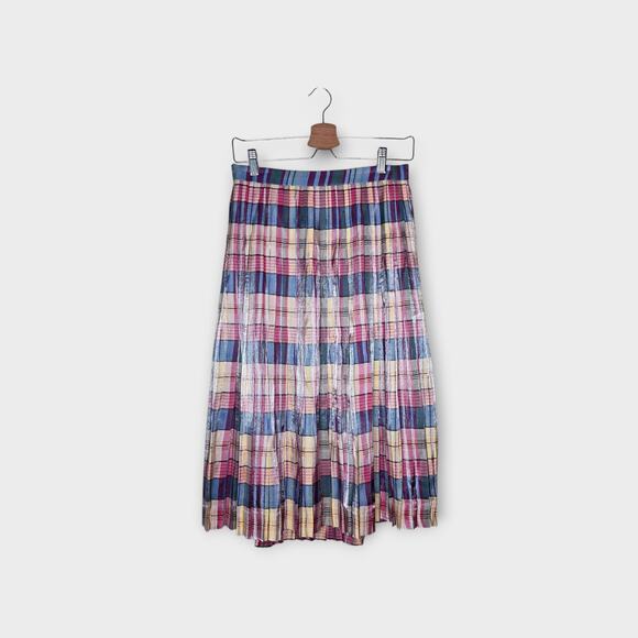 NEW J Crew Womens Pleated Midi Skirt Shimmering Plaid 6 Preppy Academia - Picture 2 of 10